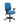 A blue fabric office chair with a black five-star wheeled base and adjustable armrests, shown against a plain white background.