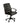 Black faux leather office desk chair with padded armrests and a five-star wheeled base, shown on a plain white background.