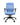 A blue ergonomic office chair with a mesh backrest, upholstered seat, adjustable arms, and a five-point wheeled base.